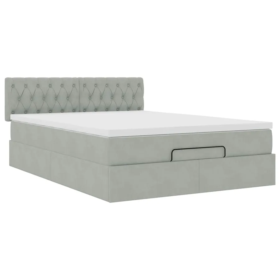 Cadre de lit ottoman et matelas gris clair 140x190 velours - 5