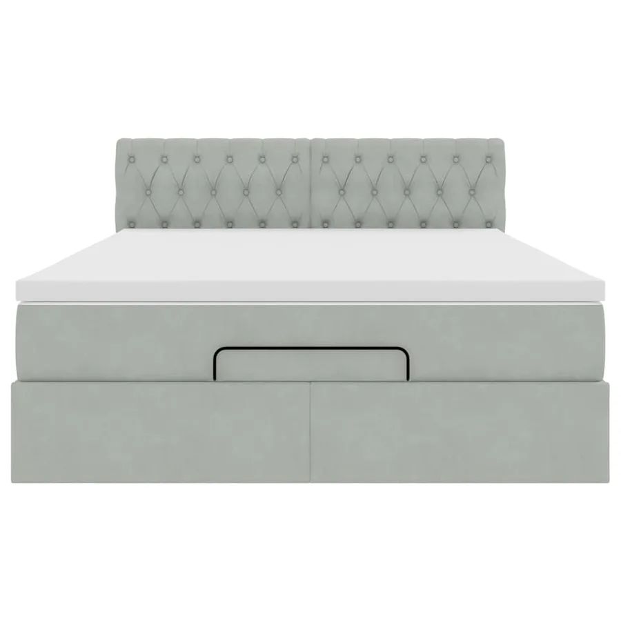 Cadre de lit ottoman et matelas gris clair 140x190 velours - 6