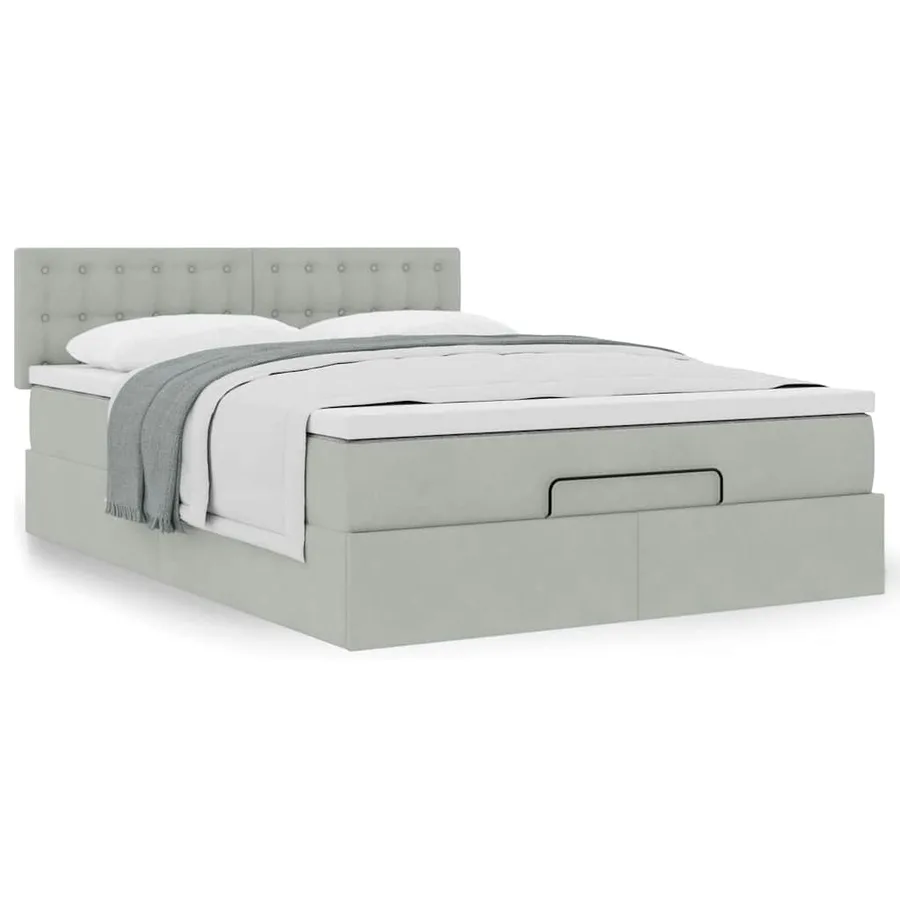 Cadre de lit ottoman et matelas gris clair 140x190 velours - 4
