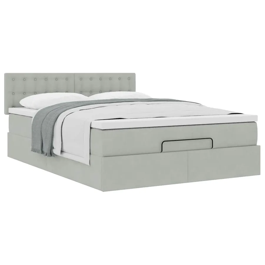 Cadre de lit ottoman et matelas gris clair 140x190 velours - 5