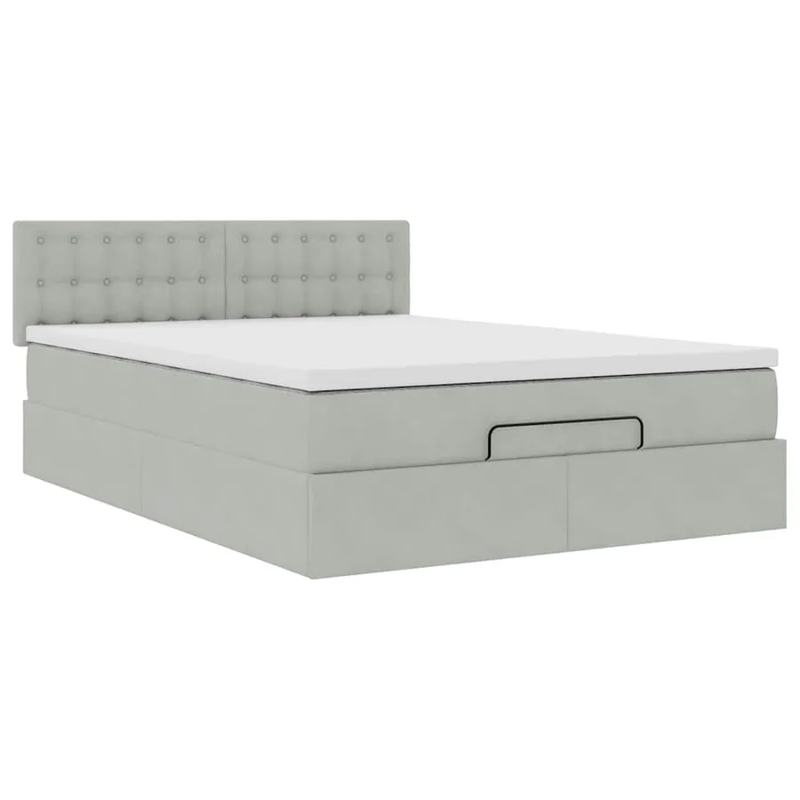 Cadre de lit ottoman et matelas gris clair 140x190 velours - 6
