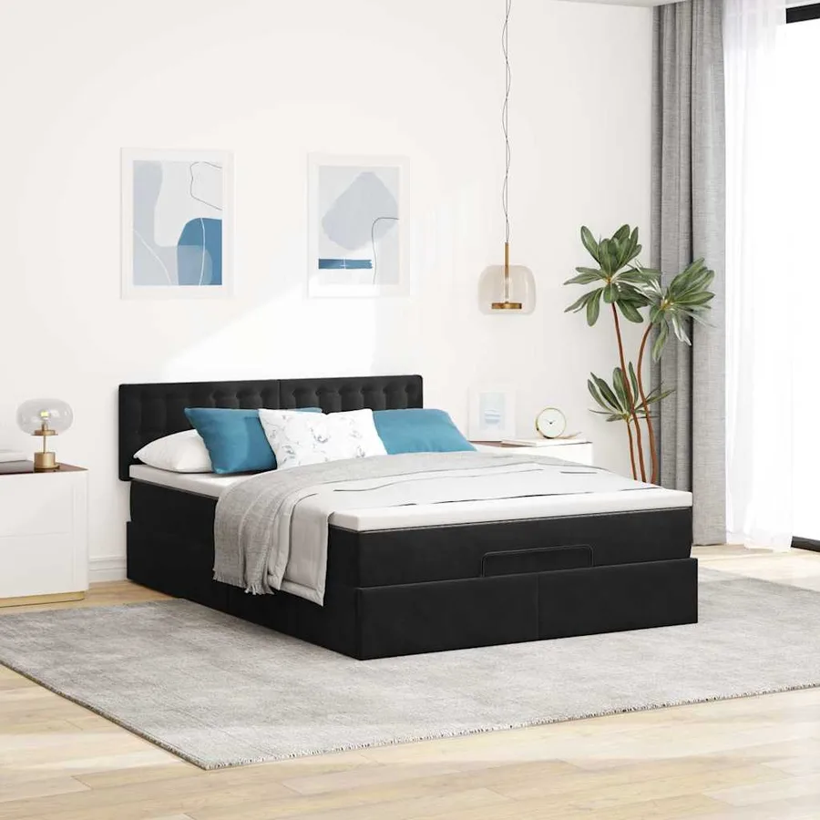 Cadre de lit ottoman avec matelas noir 140x190 cm velours - 3