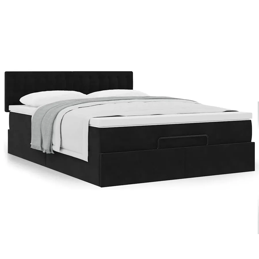 Cadre de lit ottoman avec matelas noir 140x190 cm velours - 4