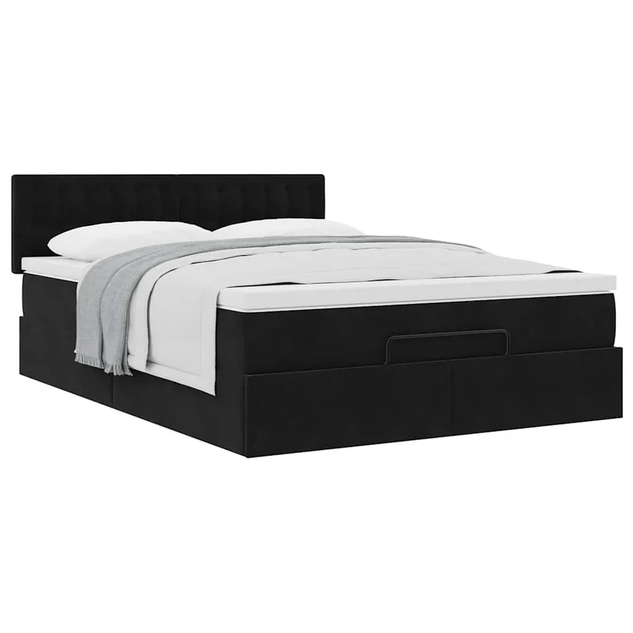 Cadre de lit ottoman avec matelas noir 140x190 cm velours - 5