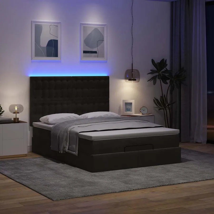 Cadre de lit ottoman avec matelas noir 140x190 cm velours - 3
