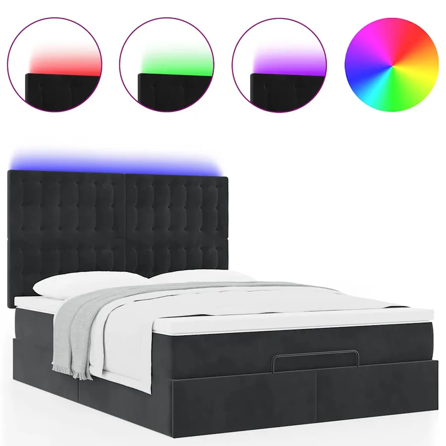 Cadre de lit ottoman avec matelas noir 140x190 cm velours - 5