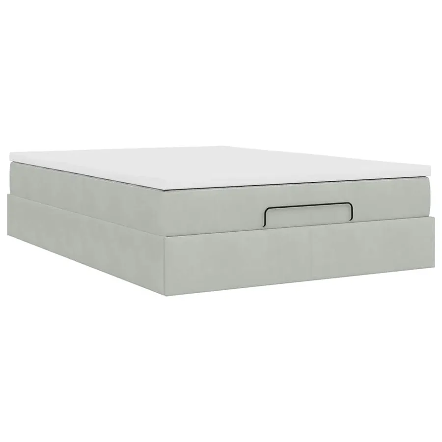 Cadre de lit ottoman et matelas gris clair 140x190 velours - 10