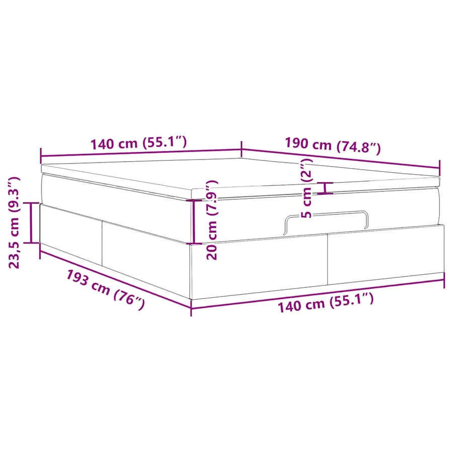 Cadre de lit ottoman et matelas gris clair 140x190 velours - 17