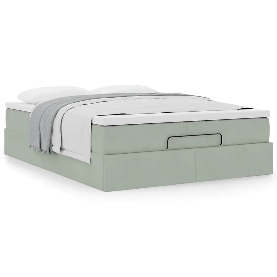 Cadre de lit ottoman et matelas gris clair 140x190 velours - 4