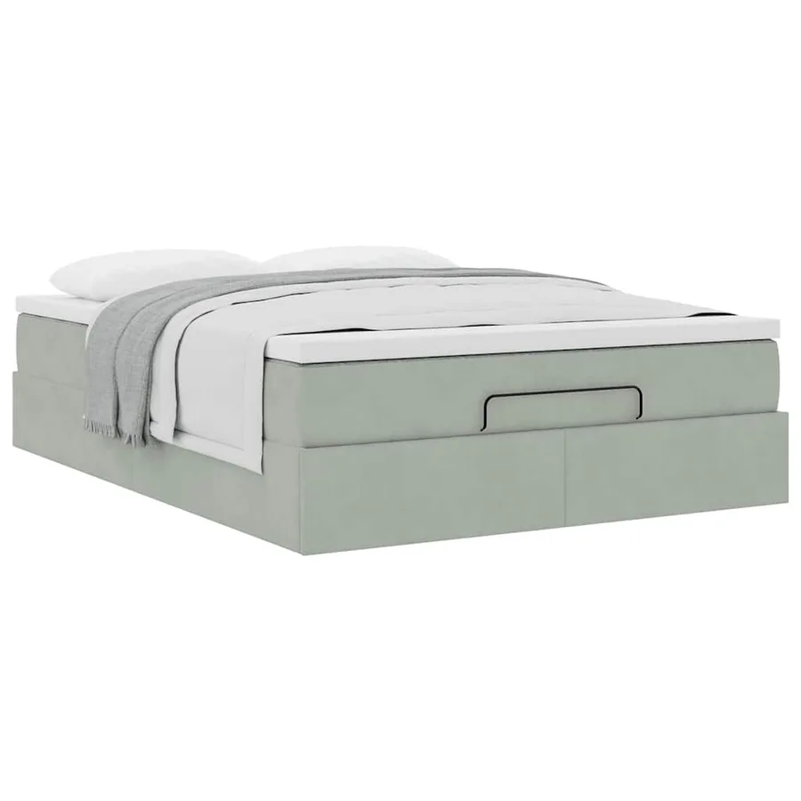 Cadre de lit ottoman et matelas gris clair 140x190 velours - 5