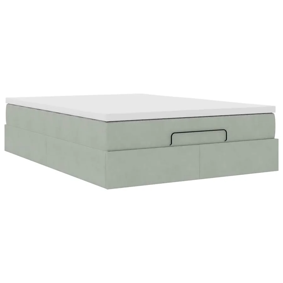 Cadre de lit ottoman et matelas gris clair 140x190 velours - 6