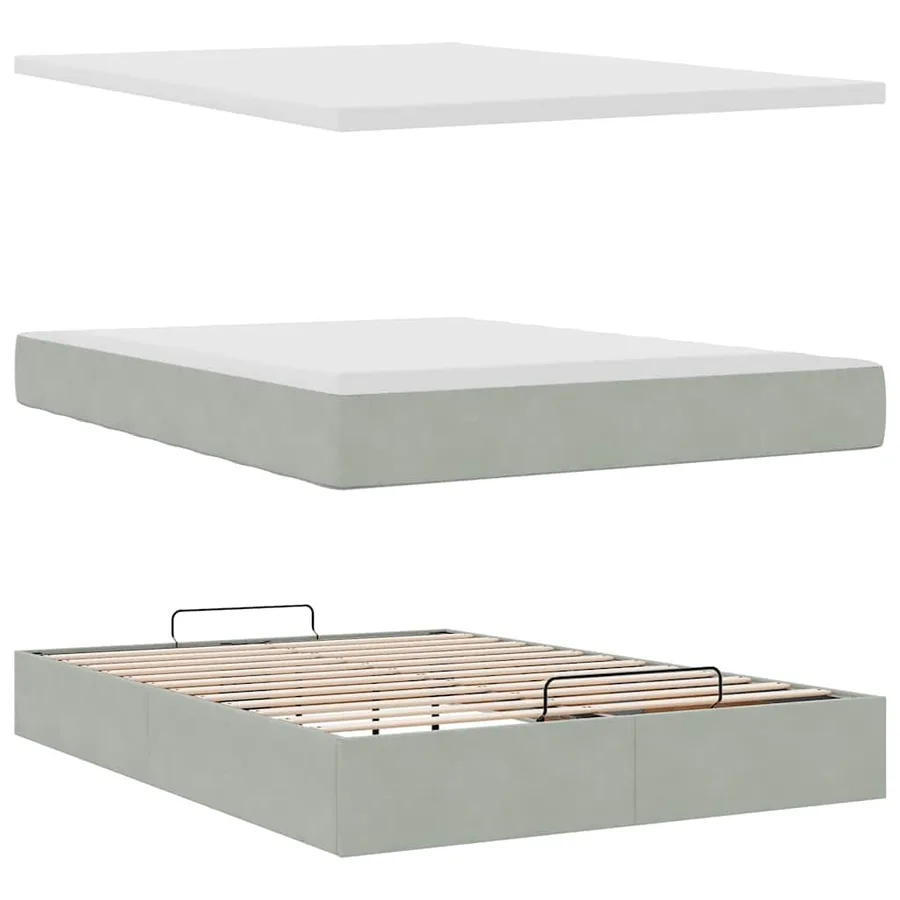 Cadre de lit ottoman et matelas gris clair 140x190 velours - 8