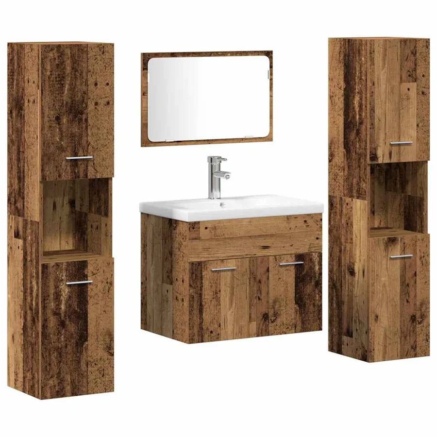 Ensemble de mobilier de salle de bain 4 pcs Bois Ancien - 2