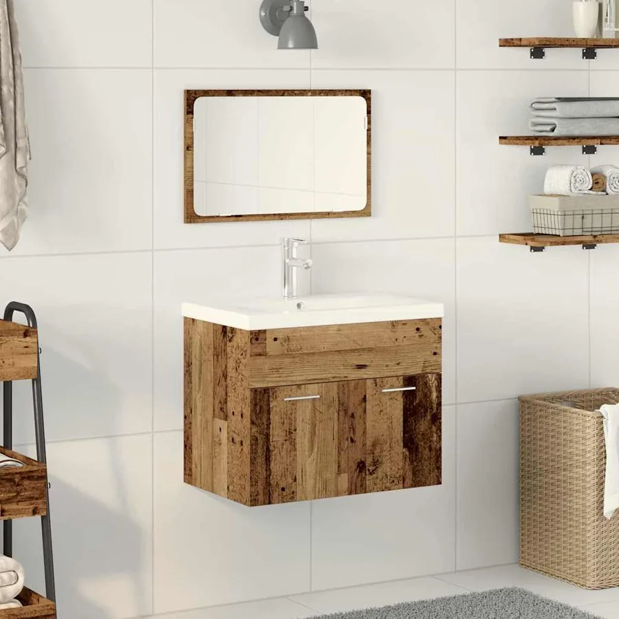 Ensemble de mobilier de salle de bain 3 pcs Bois Ancien