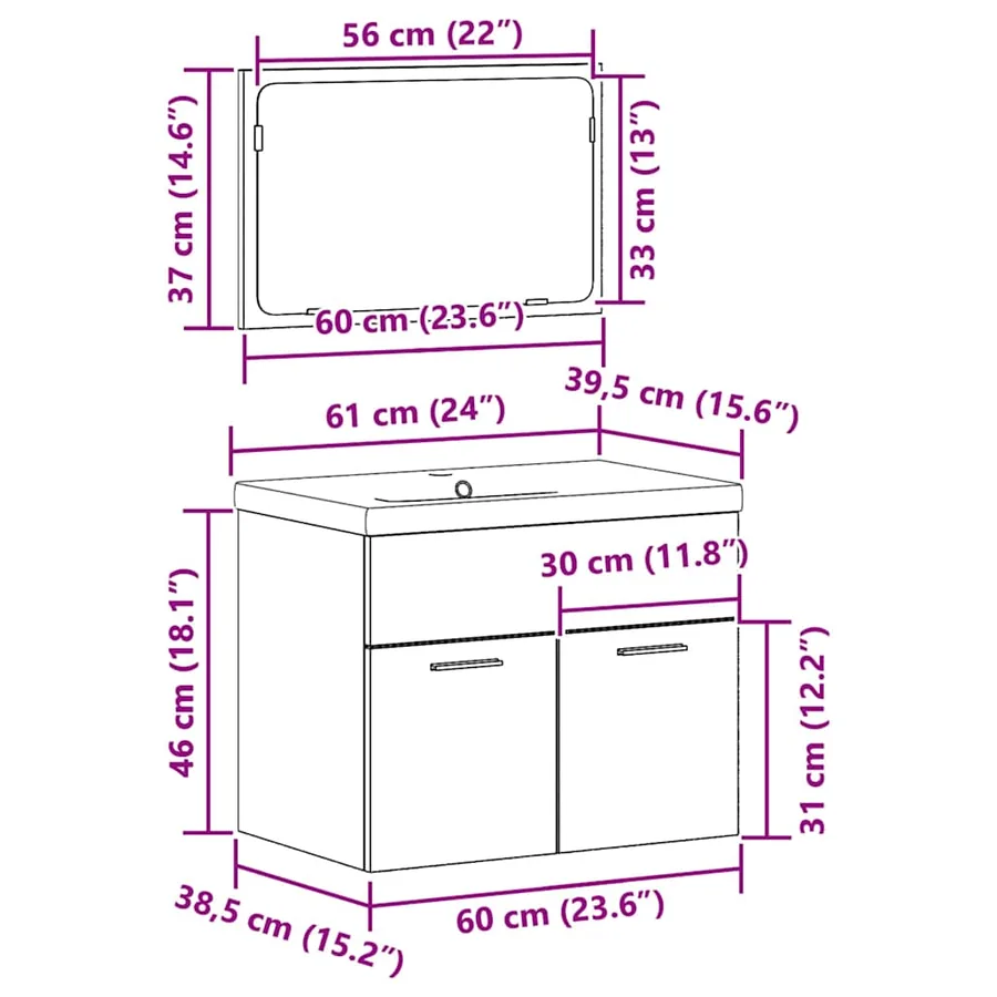 Ensemble de mobilier de salle de bain 3 pcs Bois Ancien - 12
