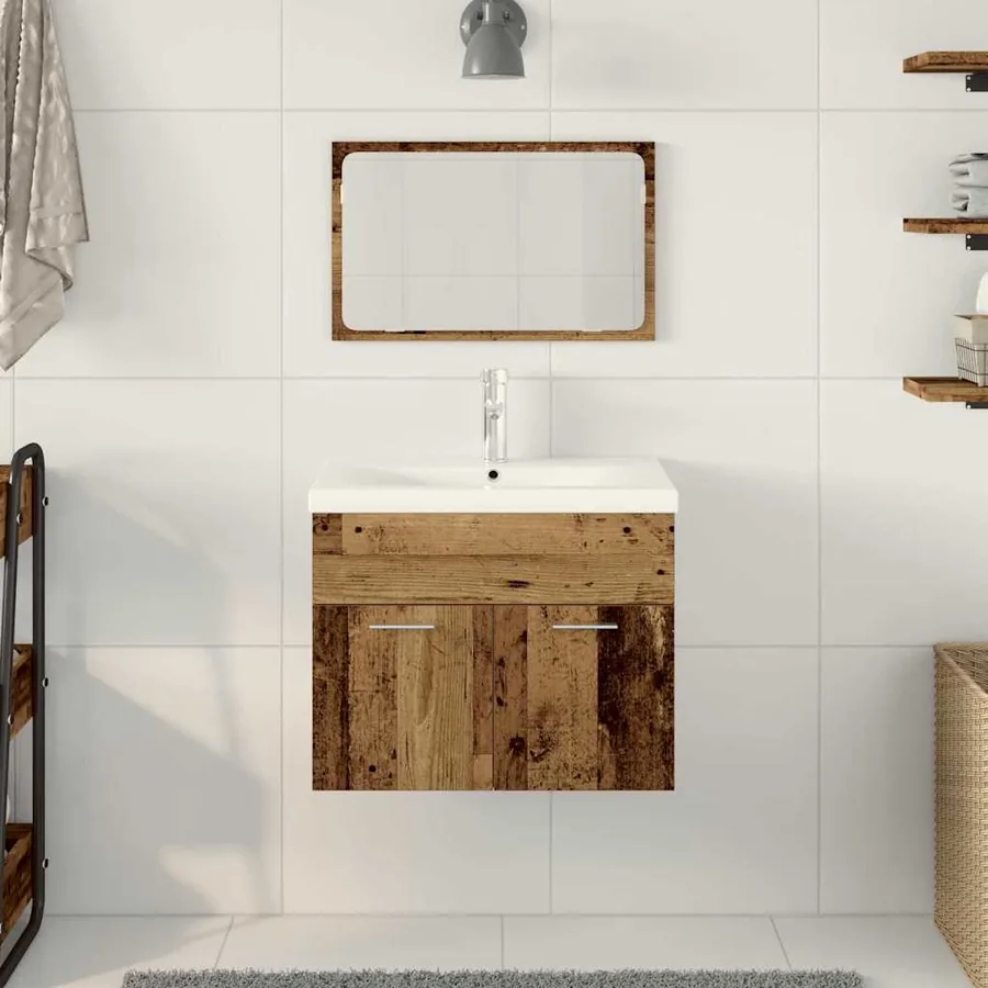 Ensemble de mobilier de salle de bain 3 pcs Bois Ancien - 4