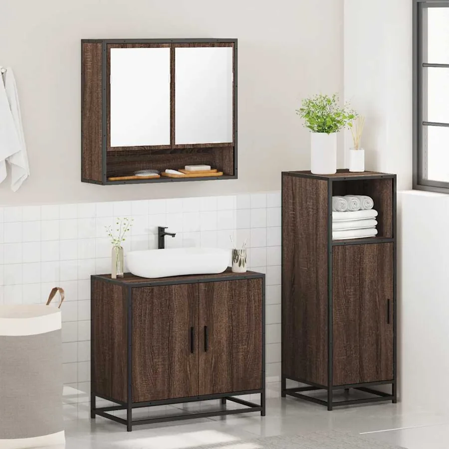 Ensemble de meubles de salle de bain 3 pcs Chêne marron - 4