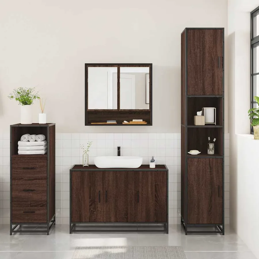 Ensemble de meubles de salle de bain 3 pcs Chêne marron - 3