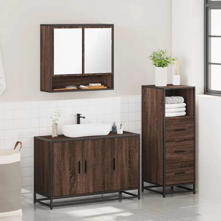 Ensemble de meubles de salle de bain 3 pcs Chêne marron - 4