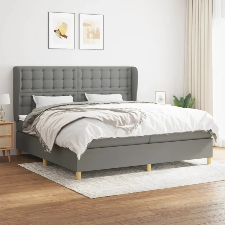 Sommier à lattes de lit avec matelas Gris foncé 200x200cm Tissu