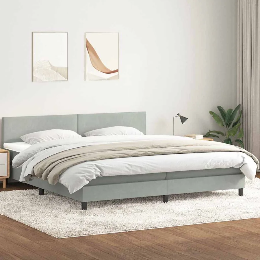 Sommier à lattes de lit et matelas gris clair 200x210cm velours - 3