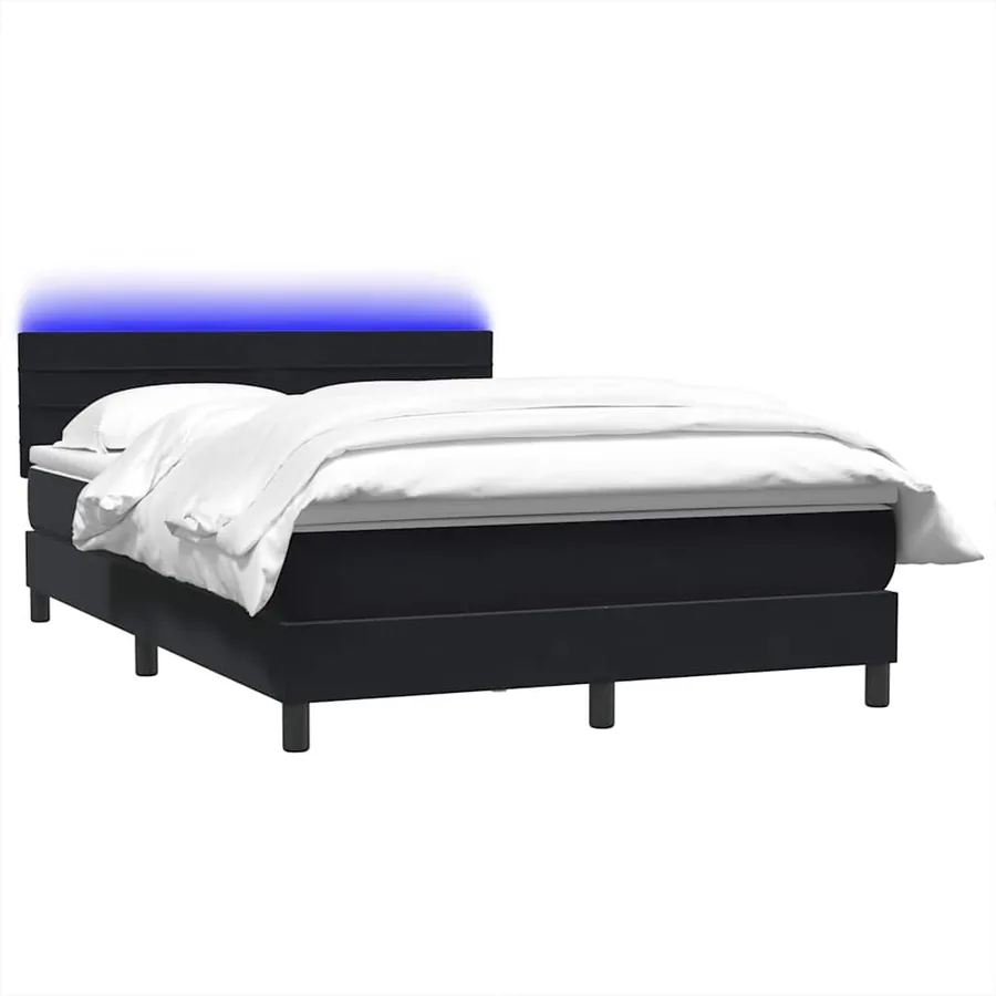 Sommier à lattes de lit avec matelas et LED noir 140x210 cm velours - 3