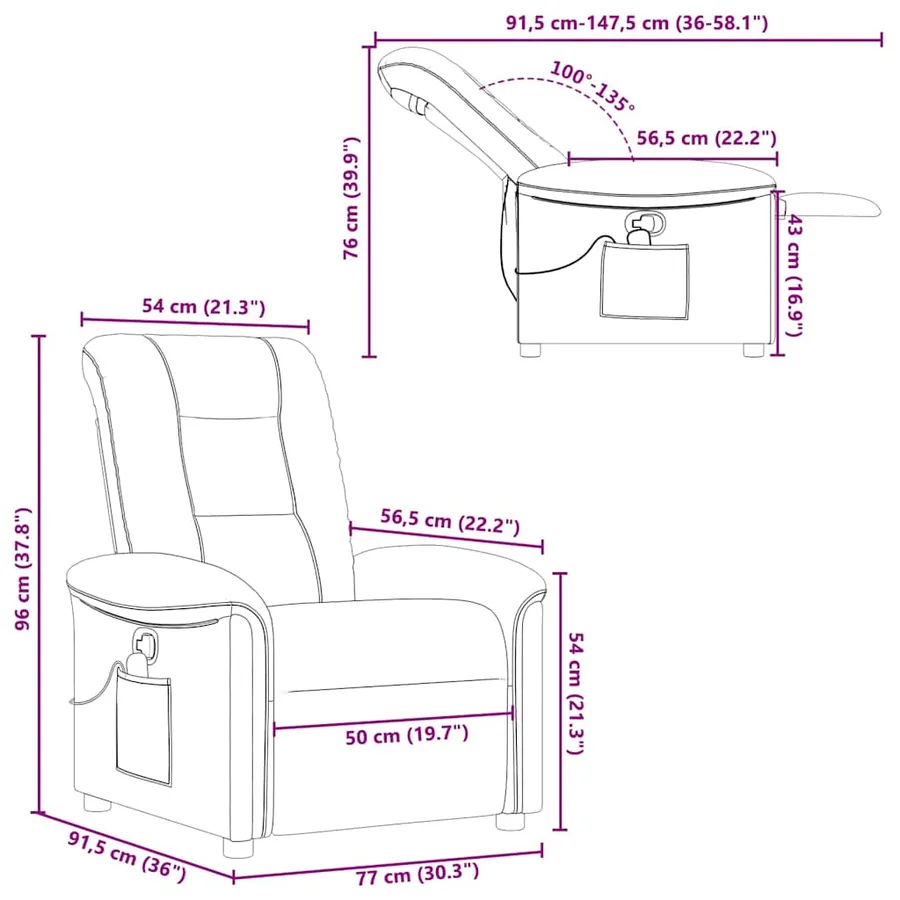 Fauteuil de massage inclinable gris nuage tissu - 14