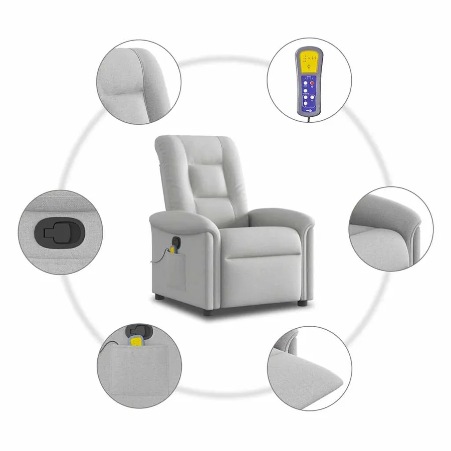 Fauteuil de massage inclinable gris nuage tissu - 8