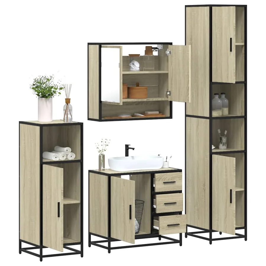 Ensemble de meubles de salle de bain 4 pcs chêne sonoma
