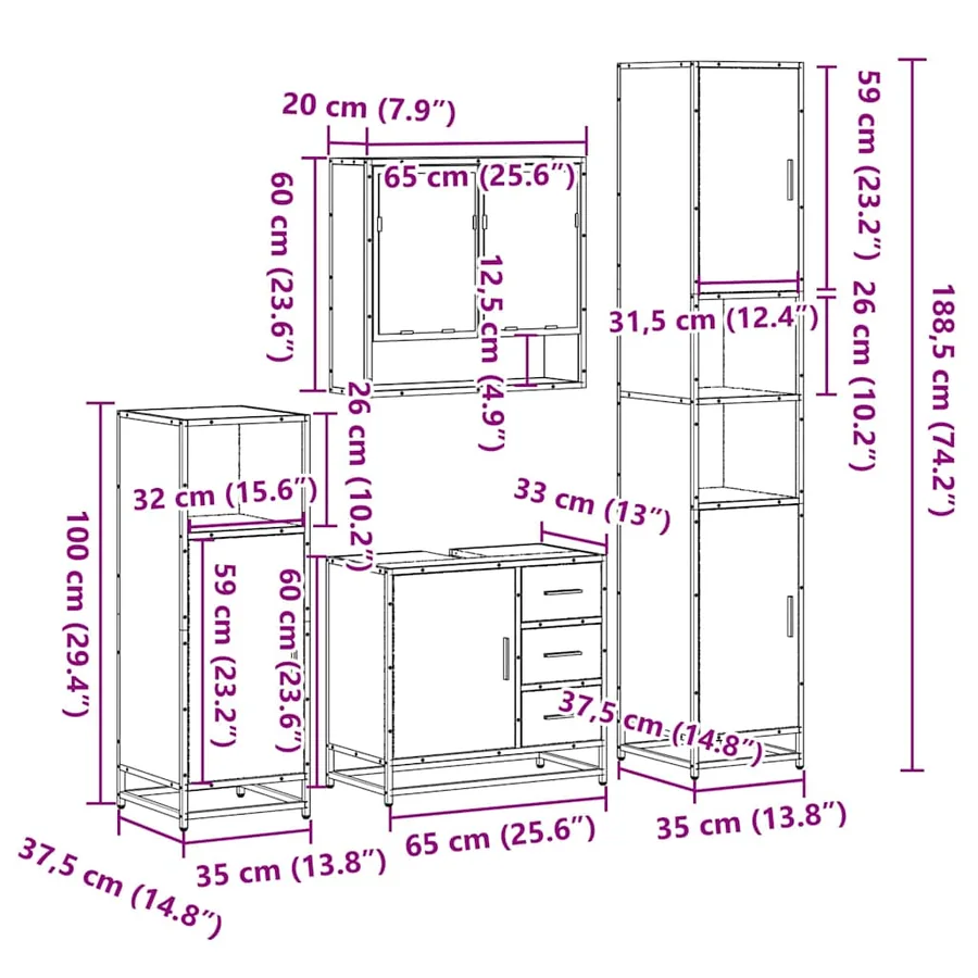 Ensemble de meubles de salle de bain 4 pcs chêne sonoma - 11