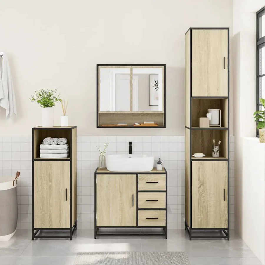 Ensemble de meubles de salle de bain 4 pcs chêne sonoma - 4
