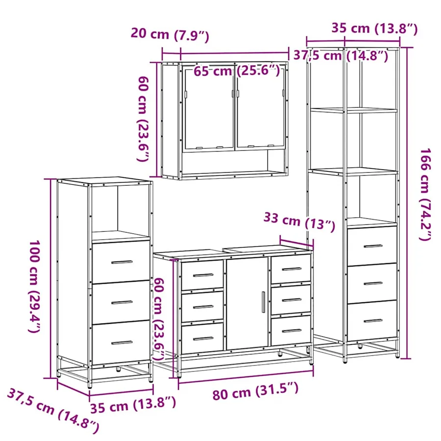 Ensemble de meubles de salle de bain 4 pcs chêne sonoma - 11