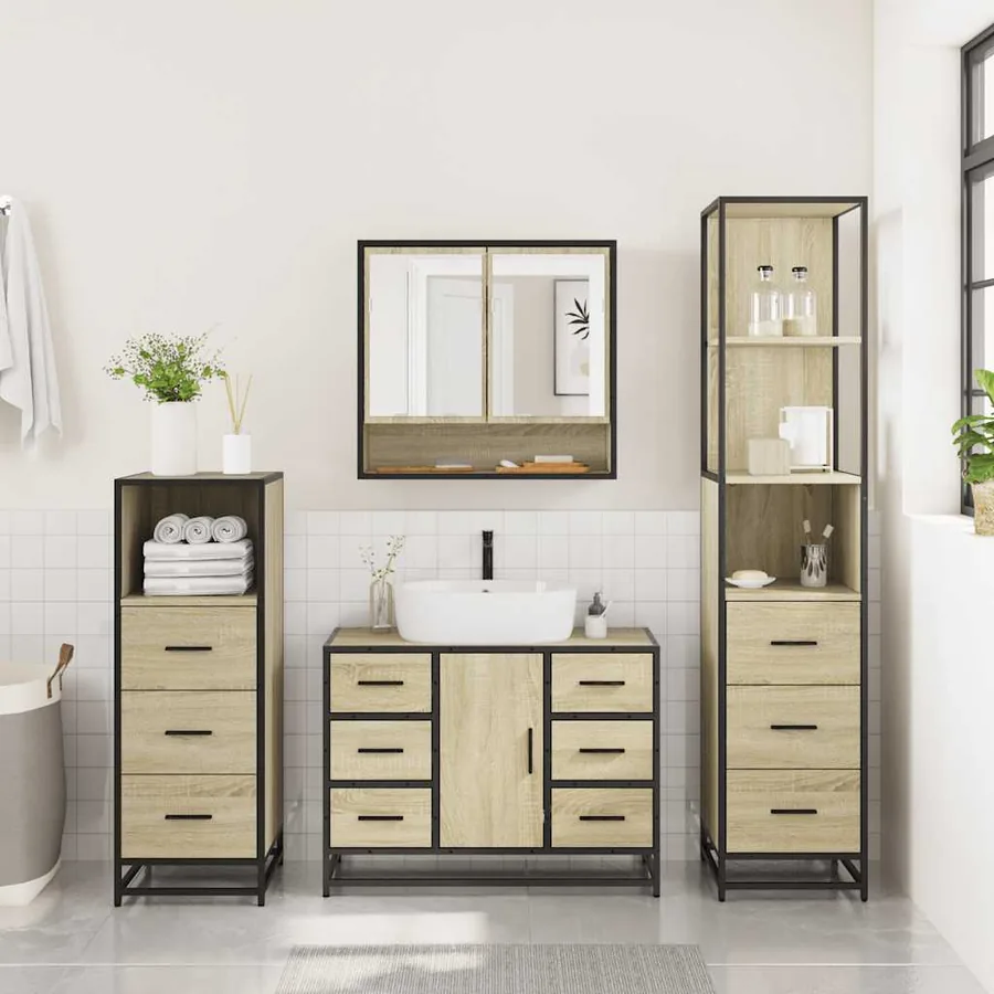 Ensemble de meubles de salle de bain 4 pcs chêne sonoma - 4