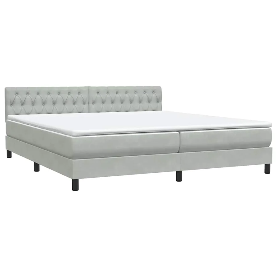 Sommier à lattes de lit et matelas et LED gris clair 180x210cm velours - 5