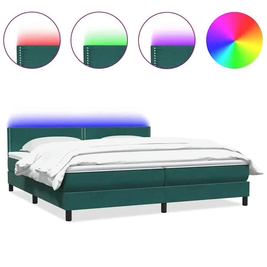 Sommier à lattes de lit et matelas et LED vert foncé 180x210cm velours - 2