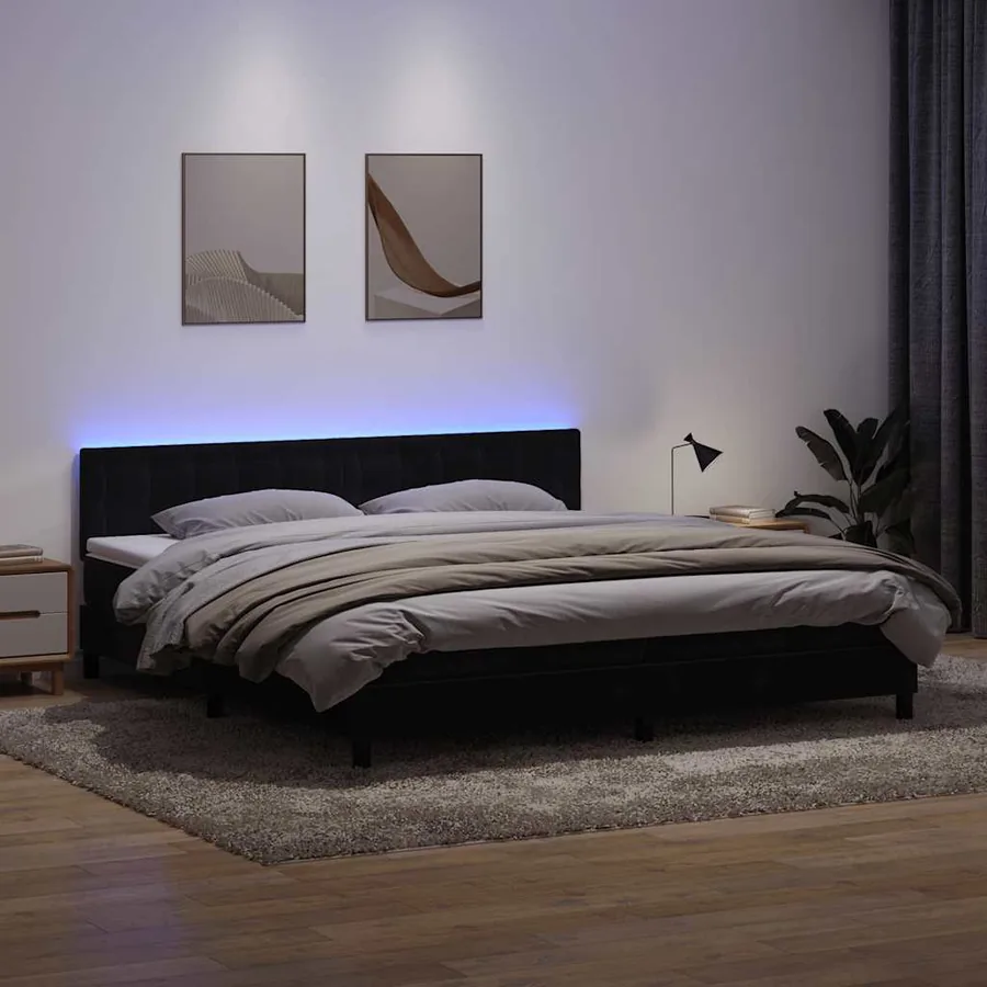 Sommier à lattes de lit avec matelas et LED noir 200x210 cm Velours