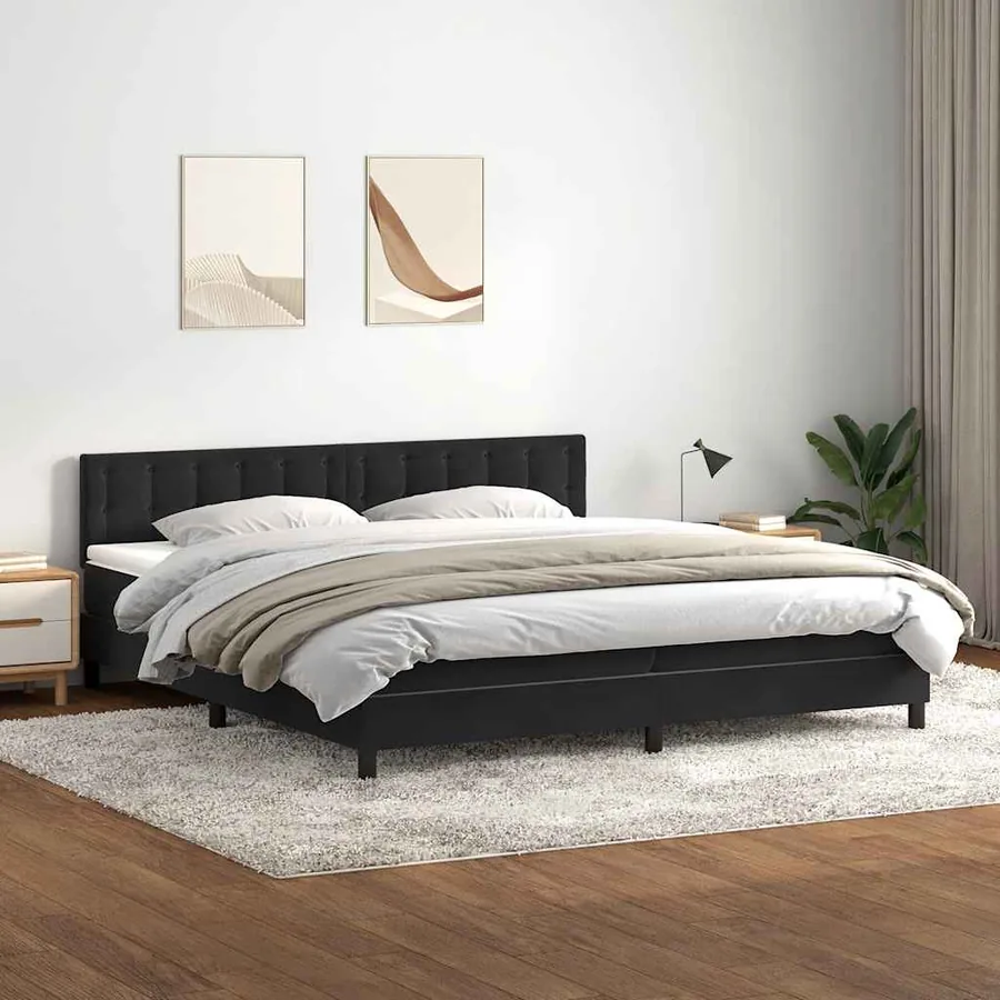 Sommier à lattes de lit avec matelas et LED noir 200x210 cm Velours - 4