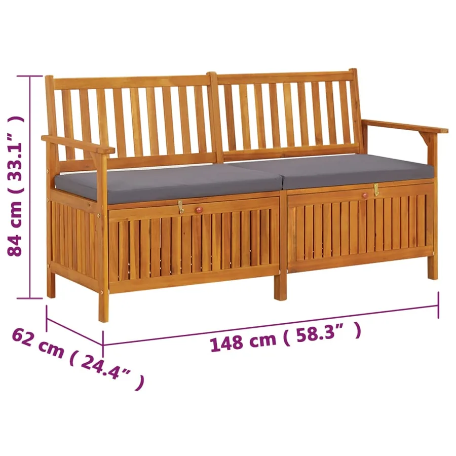 Banc de rangement avec coussin 148 cm Bois d'acacia solide - 8