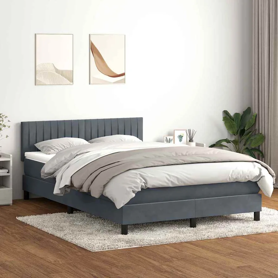 Sommier à lattes de lit et matelas gris foncé 140x210cm velours - 3