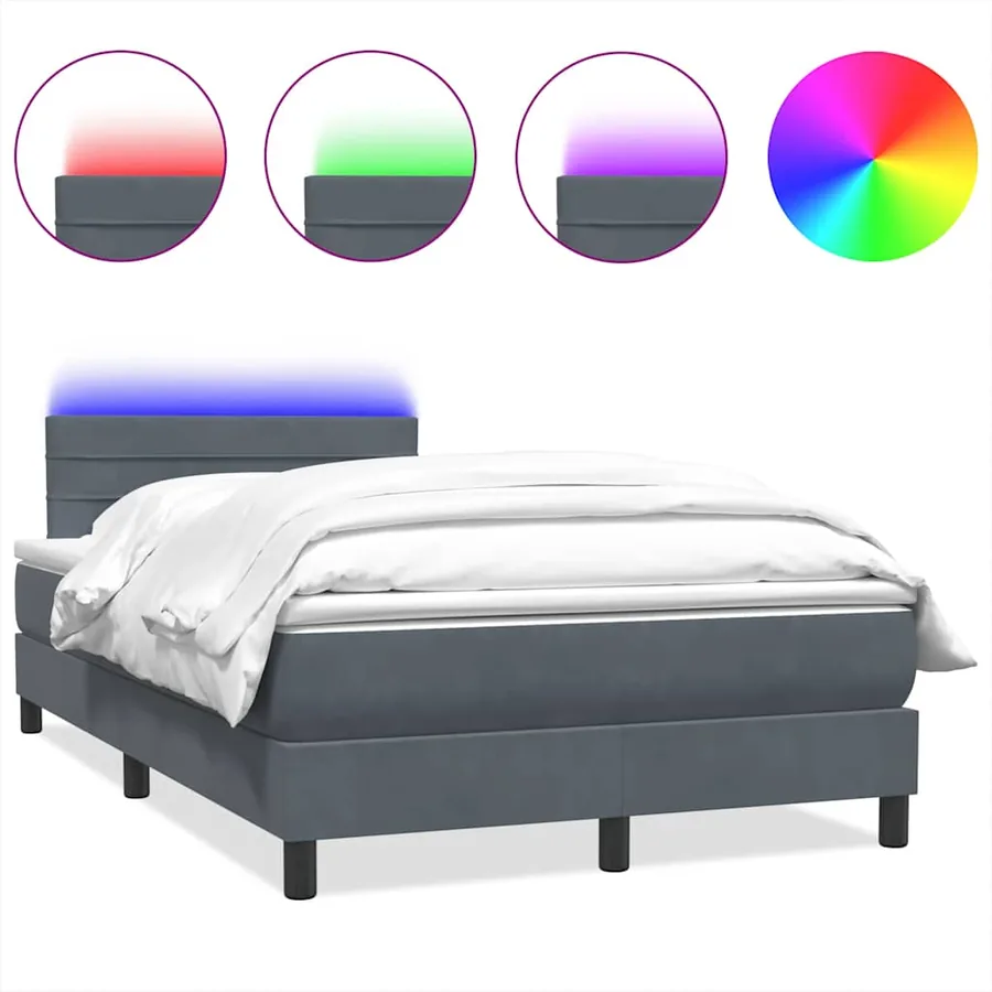 Sommier à lattes de lit et matelas et LED gris foncé 120x210cm velours - 2