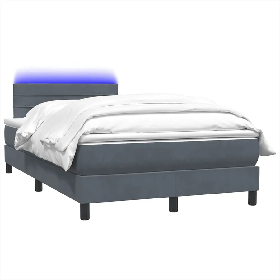 Sommier à lattes de lit et matelas et LED gris foncé 120x210cm velours - 3