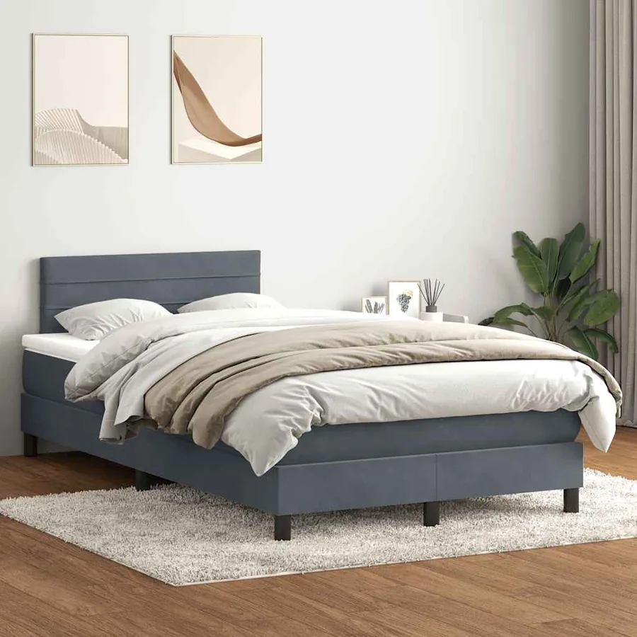 Sommier à lattes de lit et matelas et LED gris foncé 120x210cm velours - 4