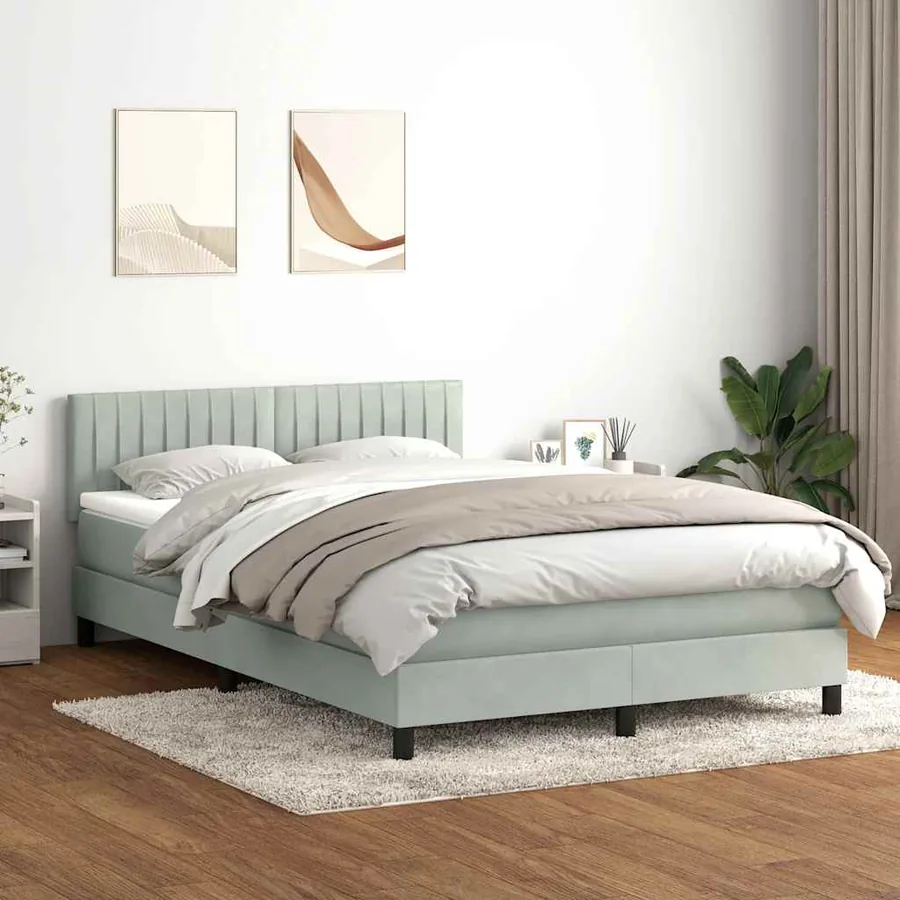 Sommier à lattes de lit et matelas et LED gris clair 140x210cm velours