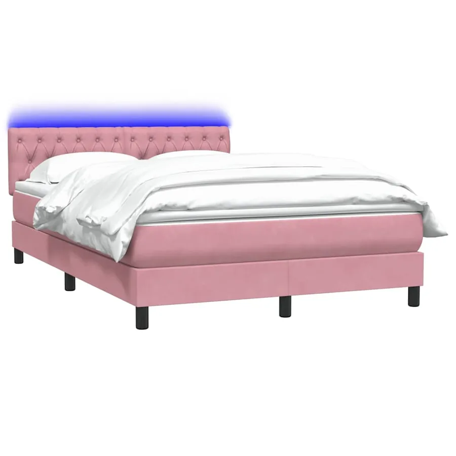 Sommier à lattes de lit avec matelas et LED rose 140x210 cm velours - 3