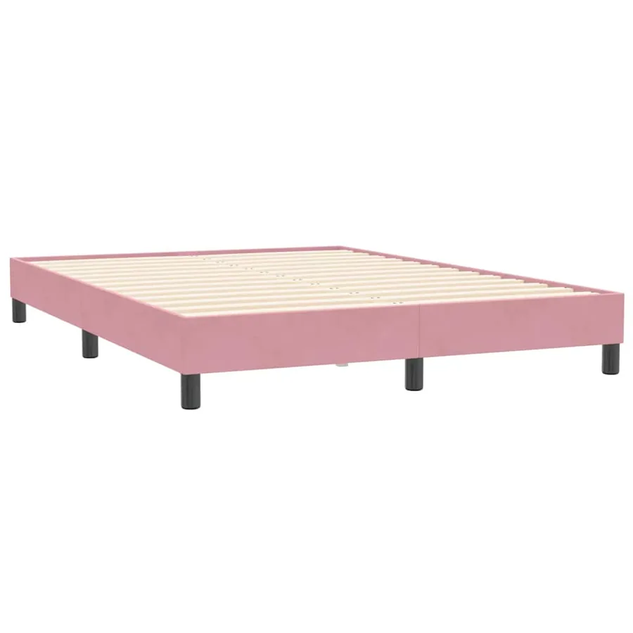 Sommier à lattes de lit avec matelas et LED rose 140x210 cm velours - 6