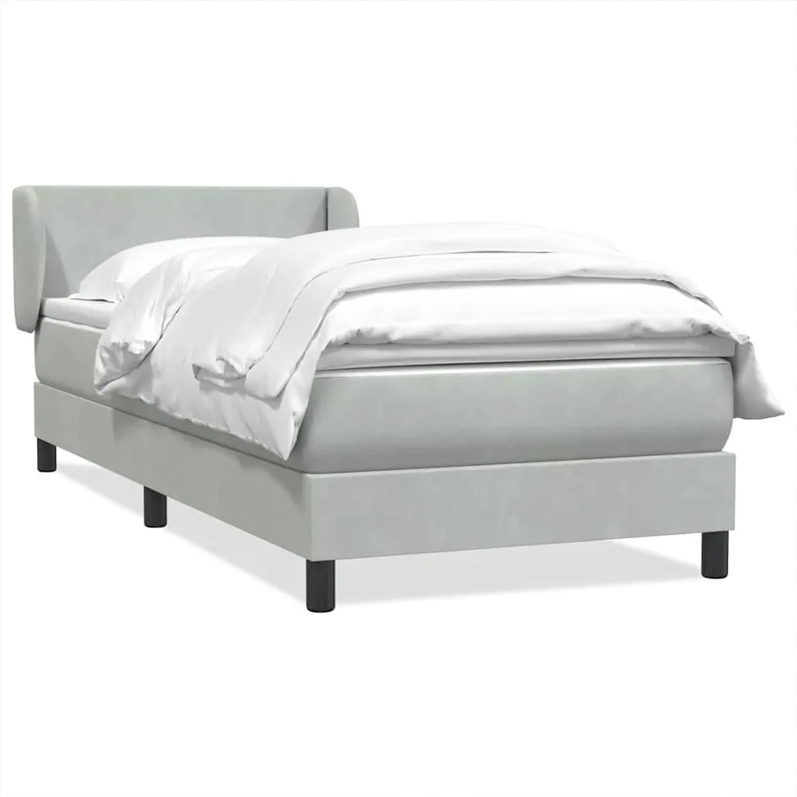 Sommier à lattes de lit et matelas gris clair 100x210cm velours