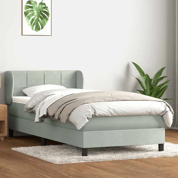 Sommier à lattes de lit et matelas gris clair 100x210cm velours