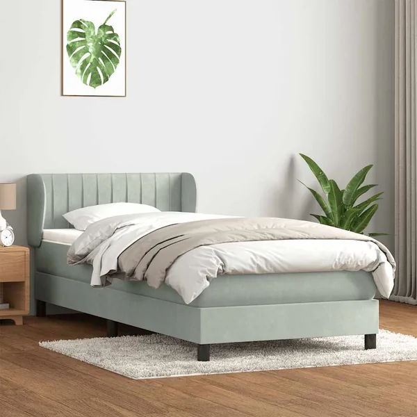 Sommier à lattes de lit et matelas gris clair 100x210cm velours
