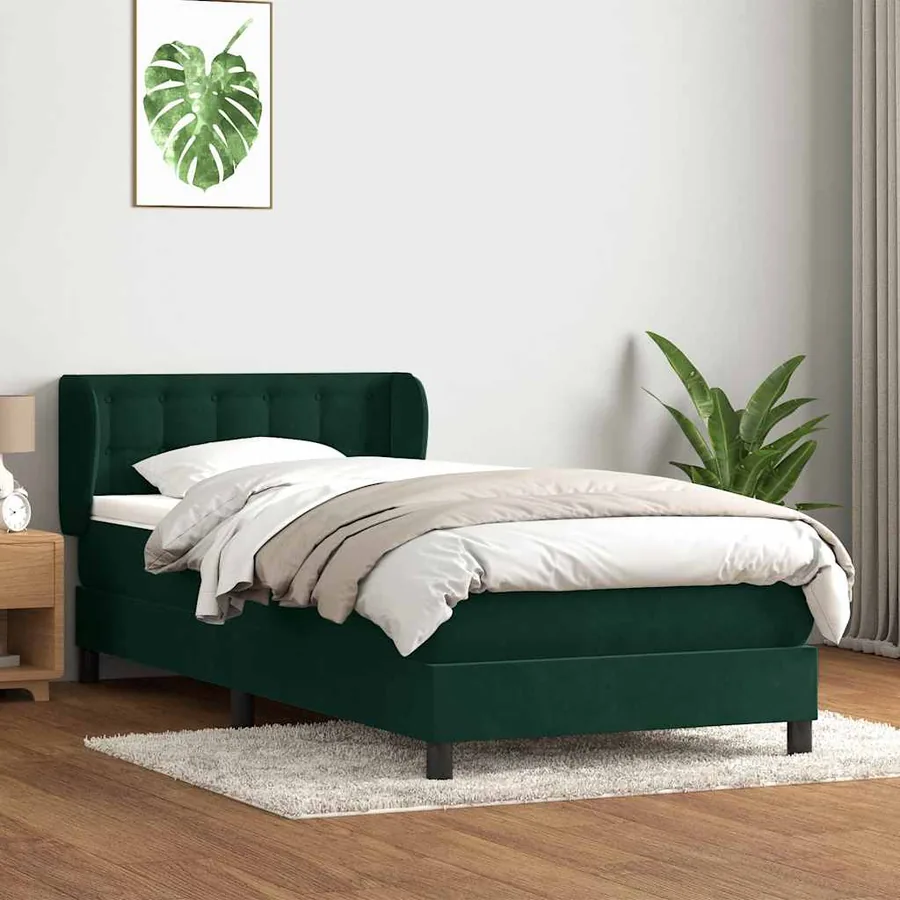 Sommier à lattes de lit et matelas vert foncé 90x220 cm velours