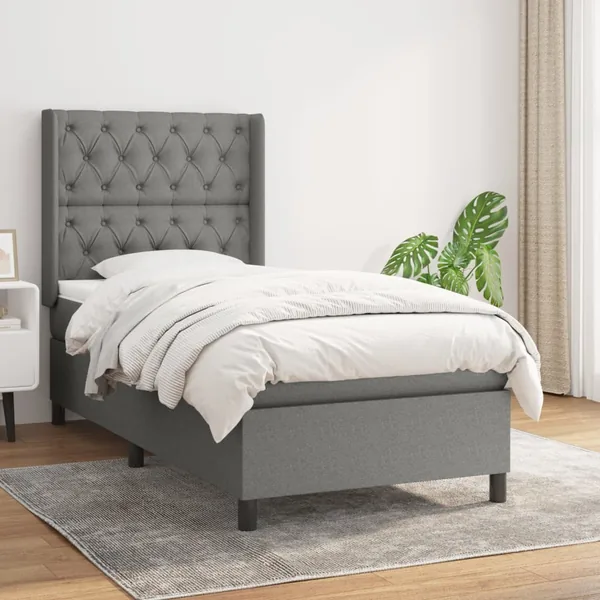 Sommier à lattes de lit avec matelas Gris foncé 80x200 cm Tissu